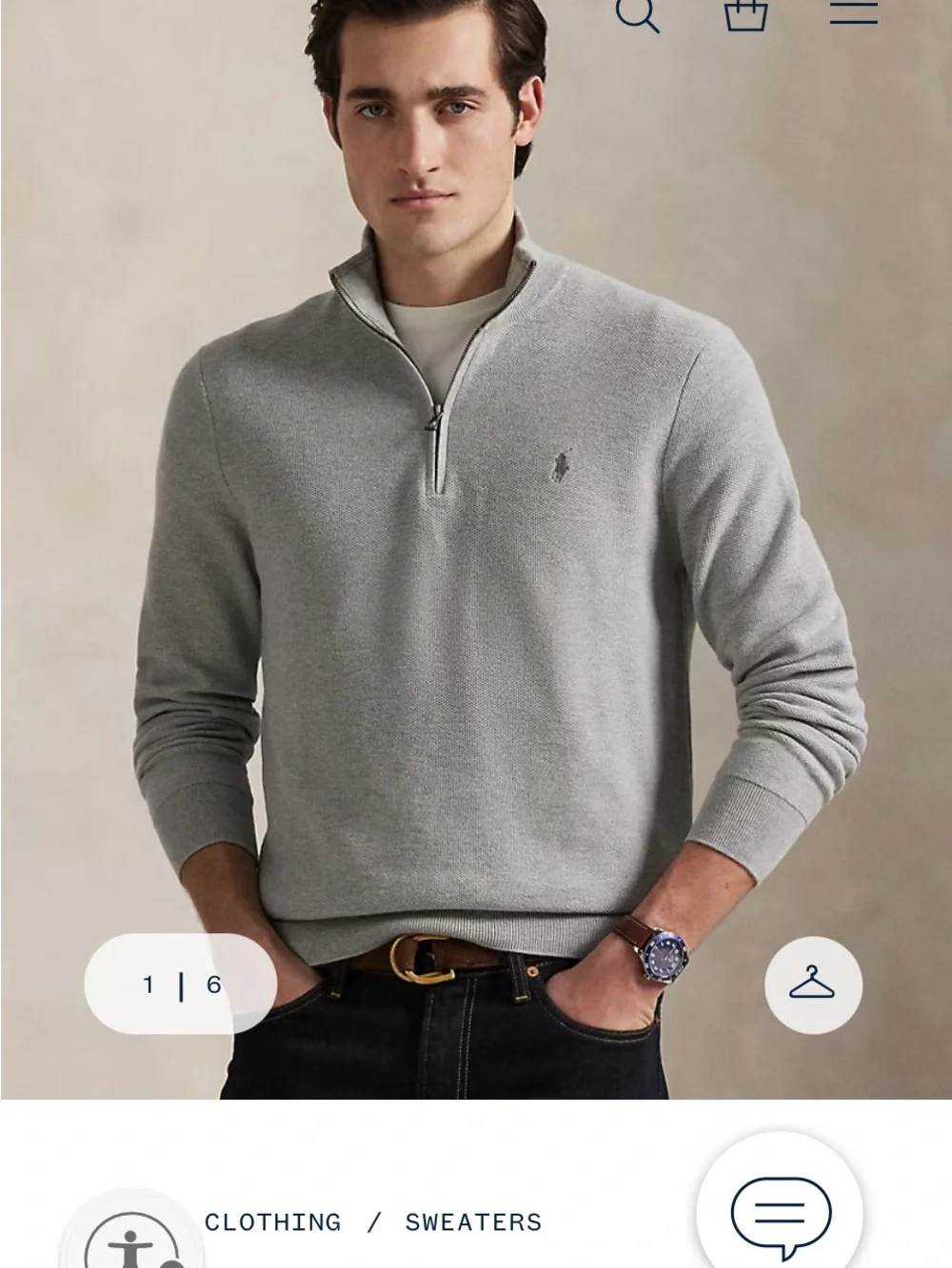 Polo by Ralph Lauren Light Gray Quarter-Zip Sweater